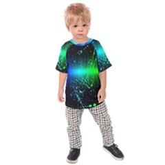 Space Galaxy Green Blue Black Spot Light Neon Rainbow Kids Raglan Tee