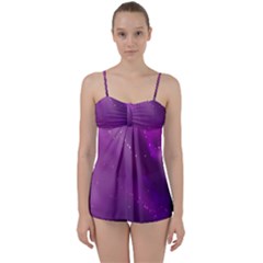 Space Star Planet Galaxy Purple Babydoll Tankini Set by Mariart