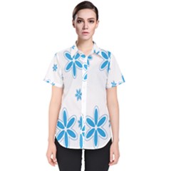 Star Flower Blue Women s Short Sleeve Shirt