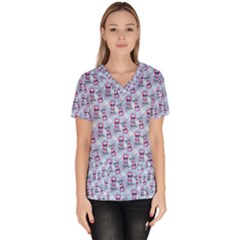 Pattern Kitty Headphones  Scrub Top