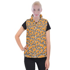 Pattern Halloween Wearing Costume Icreate Women s Button Up Puffer Vest by iCreate