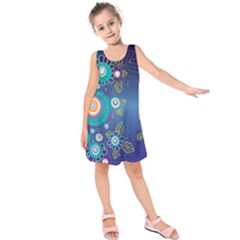 Flower Blue Floral Sunflower Star Polka Dots Sexy Kids  Sleeveless Dress