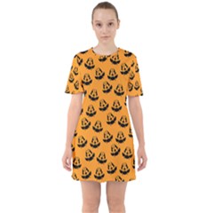 Halloween Jackolantern Pumpkins Icreate Sixties Short Sleeve Mini Dress