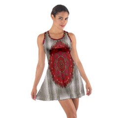 Strawberry  With Waffles And Fantasy Flowers In Harmony Cotton Racerback Dress by pepitasart