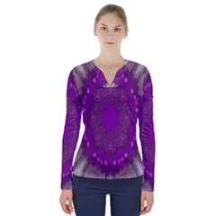 Fantasy-flowers In Harmony  In Lilac V-neck Long Sleeve Top