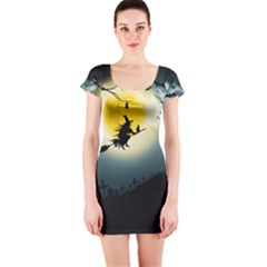 Halloween Landscape Short Sleeve Bodycon Dress by Valentinaart