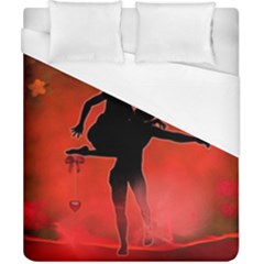 Dancing Couple On Red Background With Flowers And Hearts Duvet Cover (california King Size) by FantasyWorld7