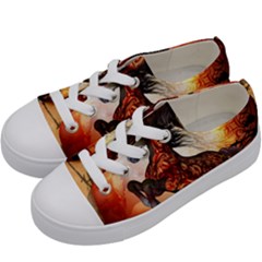 Awesome Creepy Running Horse With Skulls Kids  Low Top Canvas Sneakers by FantasyWorld7