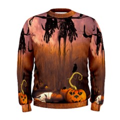 Halloween Design With Scarecrow, Crow And Pumpkin Men s Sweatshirt by FantasyWorld7