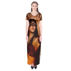 Wonderful Fantasy Women With Mask Short Sleeve Maxi Dress by FantasyWorld7