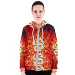 Wonderful Golden Dragon On Red Vintage Background Women s Zipper Hoodie by FantasyWorld7