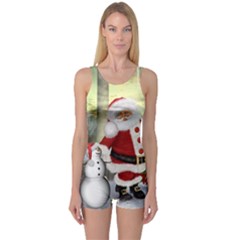 Sanata Claus With Snowman And Christmas Tree One Piece Boyleg Swimsuit by FantasyWorld7