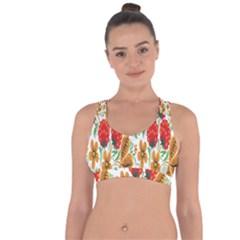 Flower Floral Red Yellow Leaf Green Sexy Summer Cross String Back Sports Bra