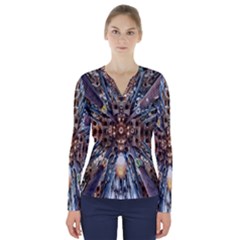 Iron Glass Space Light V-neck Long Sleeve Top