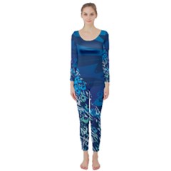 Peacock Bird Blue Animals Long Sleeve Catsuit by Mariart