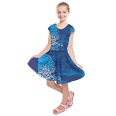 Peacock Bird Blue Animals Kids  Short Sleeve Dress by Mariart