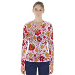 Wreaths Flower Floral Sexy Red Sunflower Star Rose V-neck Long Sleeve Top