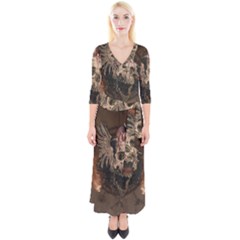 Awesome Creepy Skull With Rat And Wings Quarter Sleeve Wrap Maxi Dress