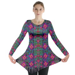 Flowers From Paradise Colors And Star Rain Long Sleeve Tunic  by pepitasart