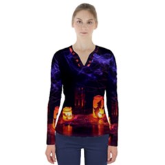 Awaiting Halloween Night V-neck Long Sleeve Top