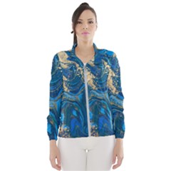 Ocean Blue Gold Marble Wind Breaker (women) by NouveauDesign