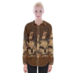 Awesome Skull With Rat On Vintage Background Womens Long Sleeve Shirt