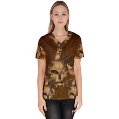 Awesome Skull With Rat On Vintage Background Scrub Top