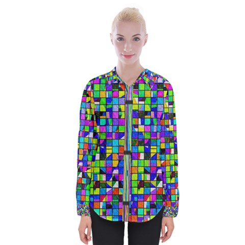 Colorful Squares Pattern                        Women Long Sleeve Shirt by LalyLauraFLM