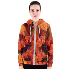 Ablaze With Beautiful Fractal Fall Colors Women s Zipper Hoodie by jayaprime