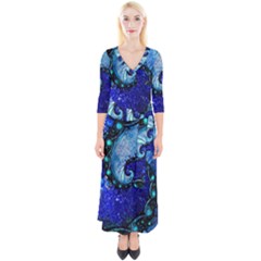 Nocturne Of Scorpio, A Fractal Spiral Painting Quarter Sleeve Wrap Maxi Dress by jayaprime