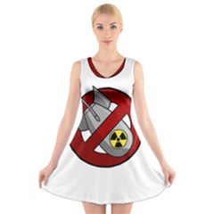 No Nuclear Weapons V-neck Sleeveless Skater Dress by Valentinaart