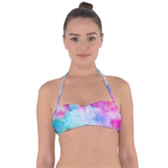 Pink And Purple Galaxy Watercolor Background  Halter Bandeau Bikini Top by paulaoliveiradesign