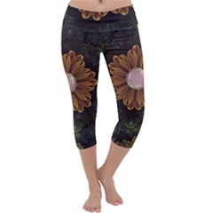 Abloom In Autumn Leaves With Faded Fractal Flowers Capri Yoga Leggings by jayaprime