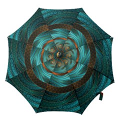 Beautiful Leather & Blue Turquoise Fractal Jewelry Hook Handle Umbrellas (medium) by jayaprime