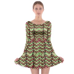 Zig Zag Multicolored Ethnic Pattern Long Sleeve Skater Dress by dflcprintsclothing