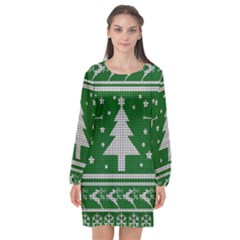 Ugly Christmas Sweater Long Sleeve Chiffon Shift Dress 