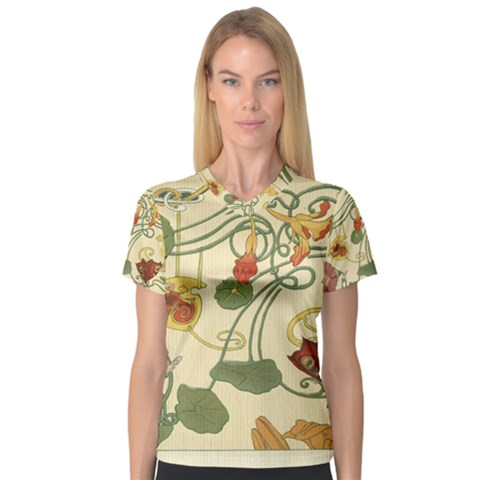 Floral Art Nouveau V-neck Sport Mesh Tee by NouveauDesign