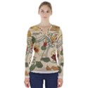 Floral Art Nouveau V-Neck Long Sleeve Top View1