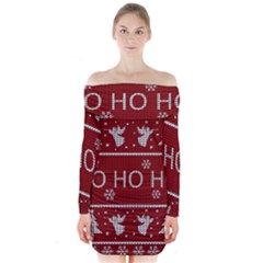 Ugly Christmas Sweater Long Sleeve Off Shoulder Dress by Valentinaart