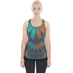 Beautiful Teal And Orange Paisley Fractal Feathers Piece Up Tank Top by jayaprime