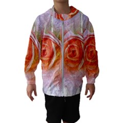 Pink Rose Flower, Floral Oil Painting Art Hooded Wind Breaker (kids) by picsaspassion