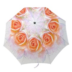 Pink Rose Flower, Floral Watercolor Aquarel Painting Art Folding Umbrellas by picsaspassion