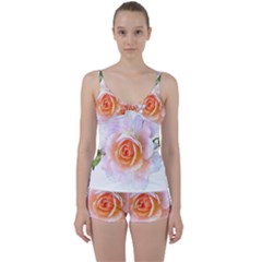 Pink Rose Flower, Floral Watercolor Aquarel Painting Art Tie Front Two Piece Tankini by picsaspassion