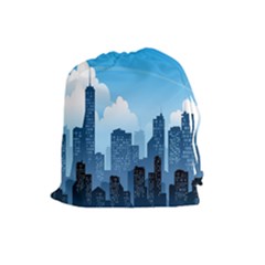 City Building Blue Sky Drawstring Pouches (large) 