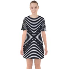 Gold Wave Seamless Pattern Black Hole Sixties Short Sleeve Mini Dress