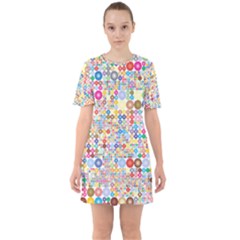 Circle Rainbow Polka Dots Sixties Short Sleeve Mini Dress by Mariart