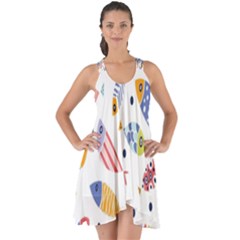 Love Fish Seaworld Swim Blue White Sea Water Cartoons Rainbow Show Some Back Chiffon Dress