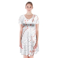 Musical Scales Note Short Sleeve V-neck Flare Dress by Mariart