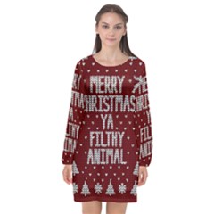 Ugly Christmas Sweater Long Sleeve Chiffon Shift Dress 