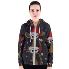 Christmas Giraffe  Women s Zipper Hoodie